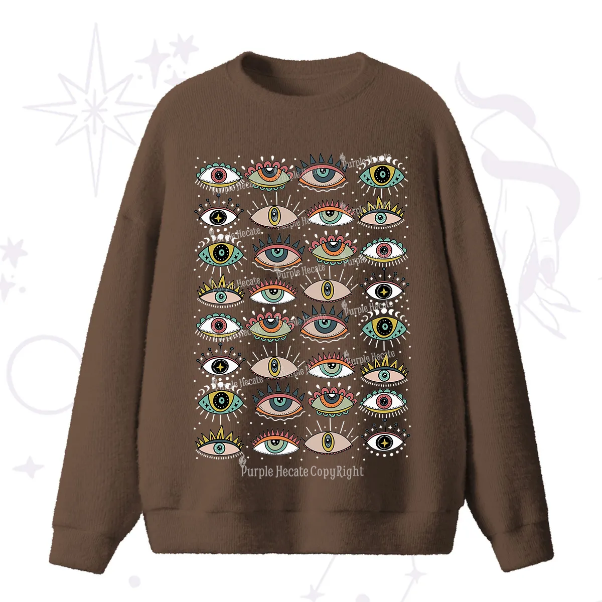 Purplehecate Evil Eye Pattern Fuzzy Ugly Sweater
