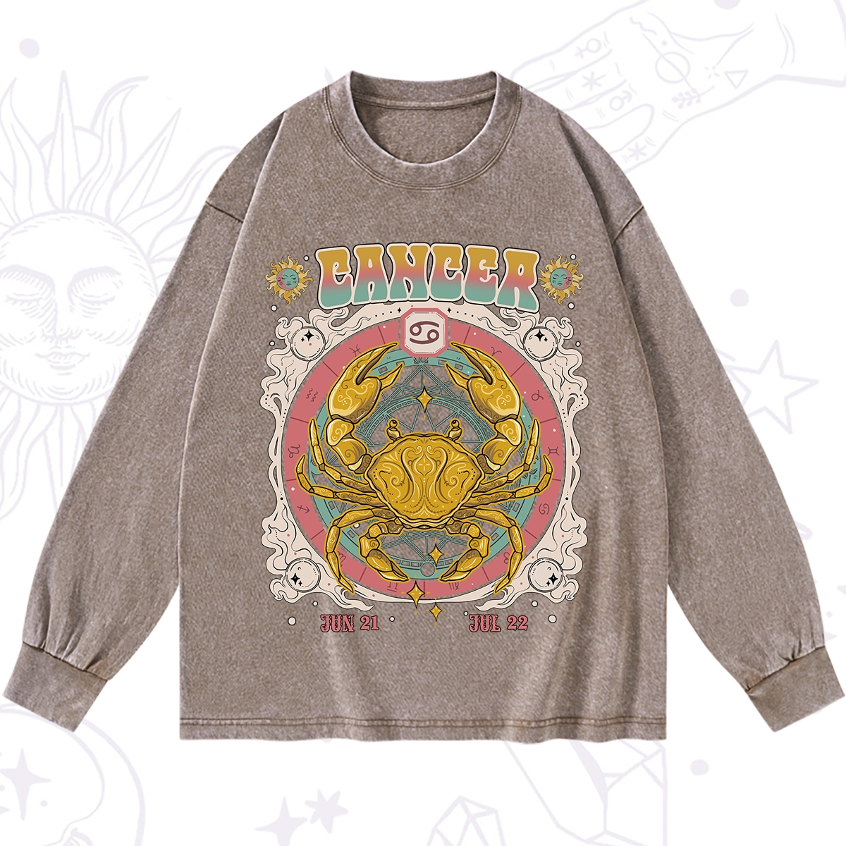 Purplehecate Cancer Cosmic Zodiac Washed Long Sleeve Shirt