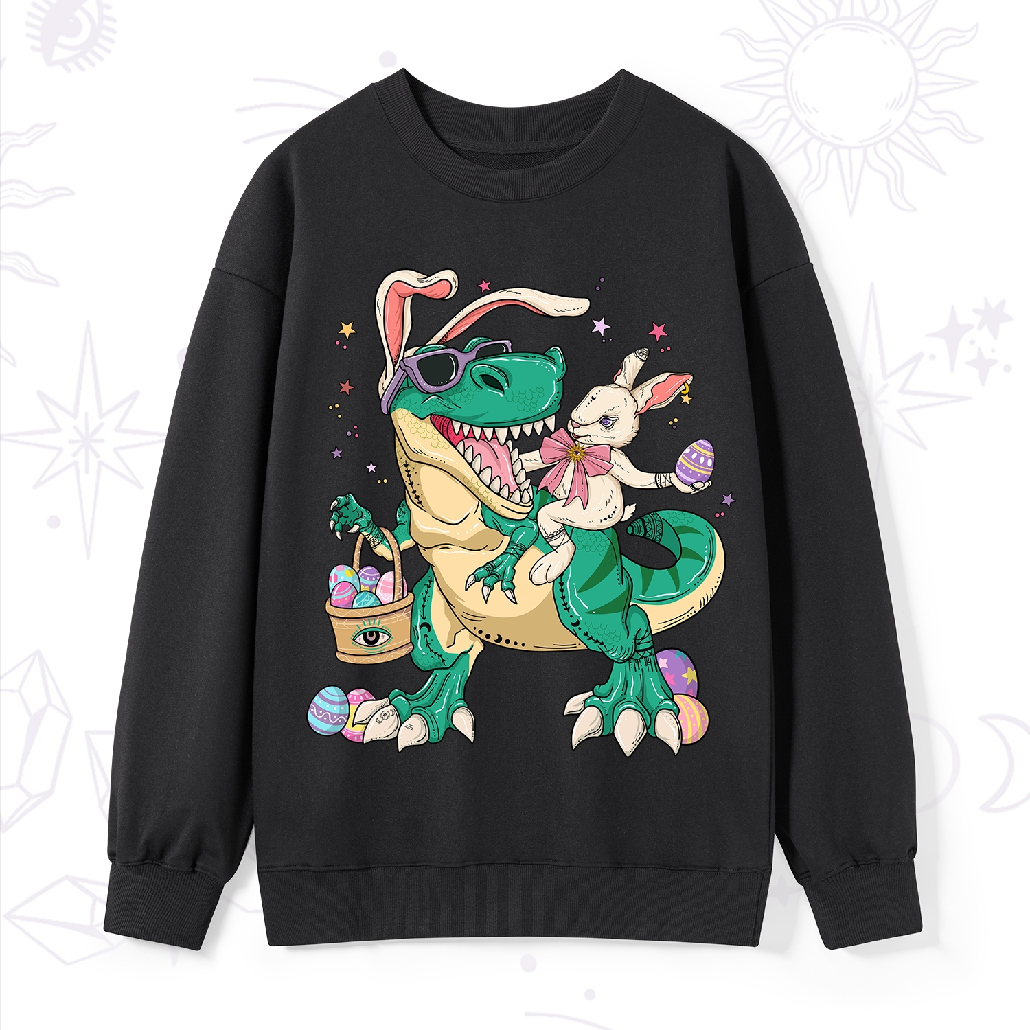 Purplehecate Easter Bunny Riding Dinosaur Sweatshirt
