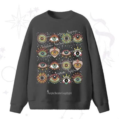 Purplehecate Mystical Evil Eye Pattern Fuzzy Ugly Sweater