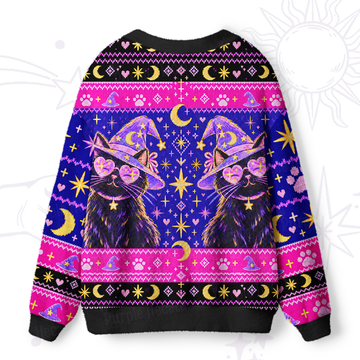 Purplehecate Vintage Witchcraft Cat with Heart Glasses Ugly Cardigan Sweaters