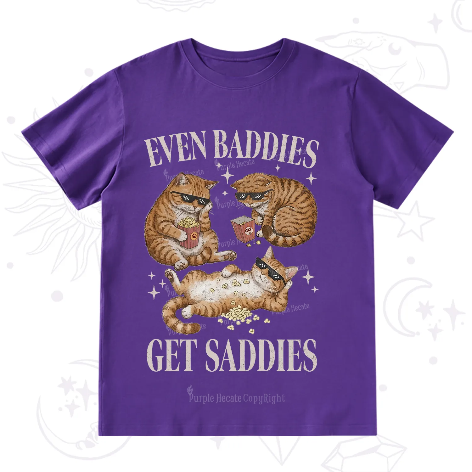 Purplehecate Even Baddies Get Saddies Funny Cat T-Shirt