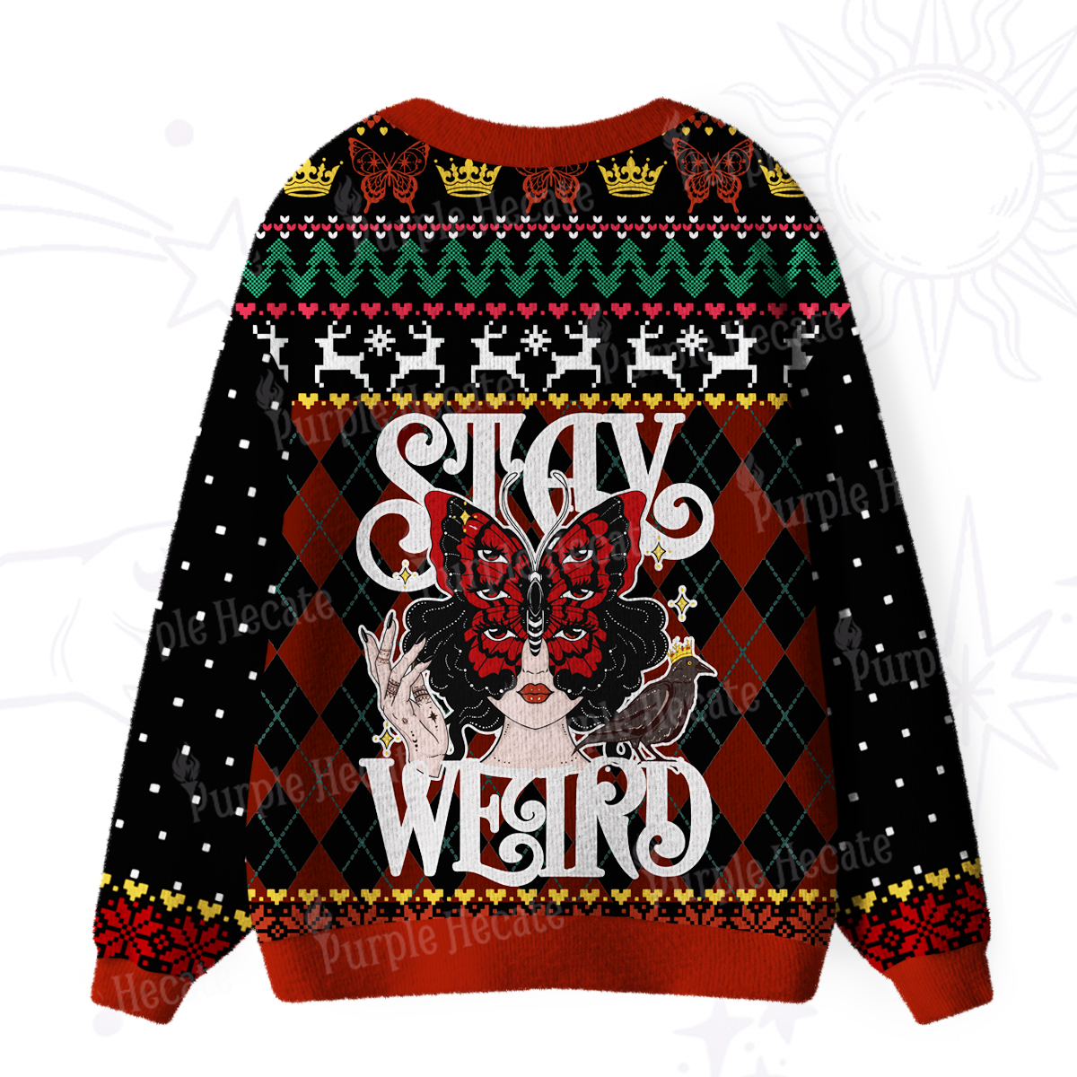 Purplehecate Stay Weird Gothic Butterfly Ugly Cardigan Sweaters