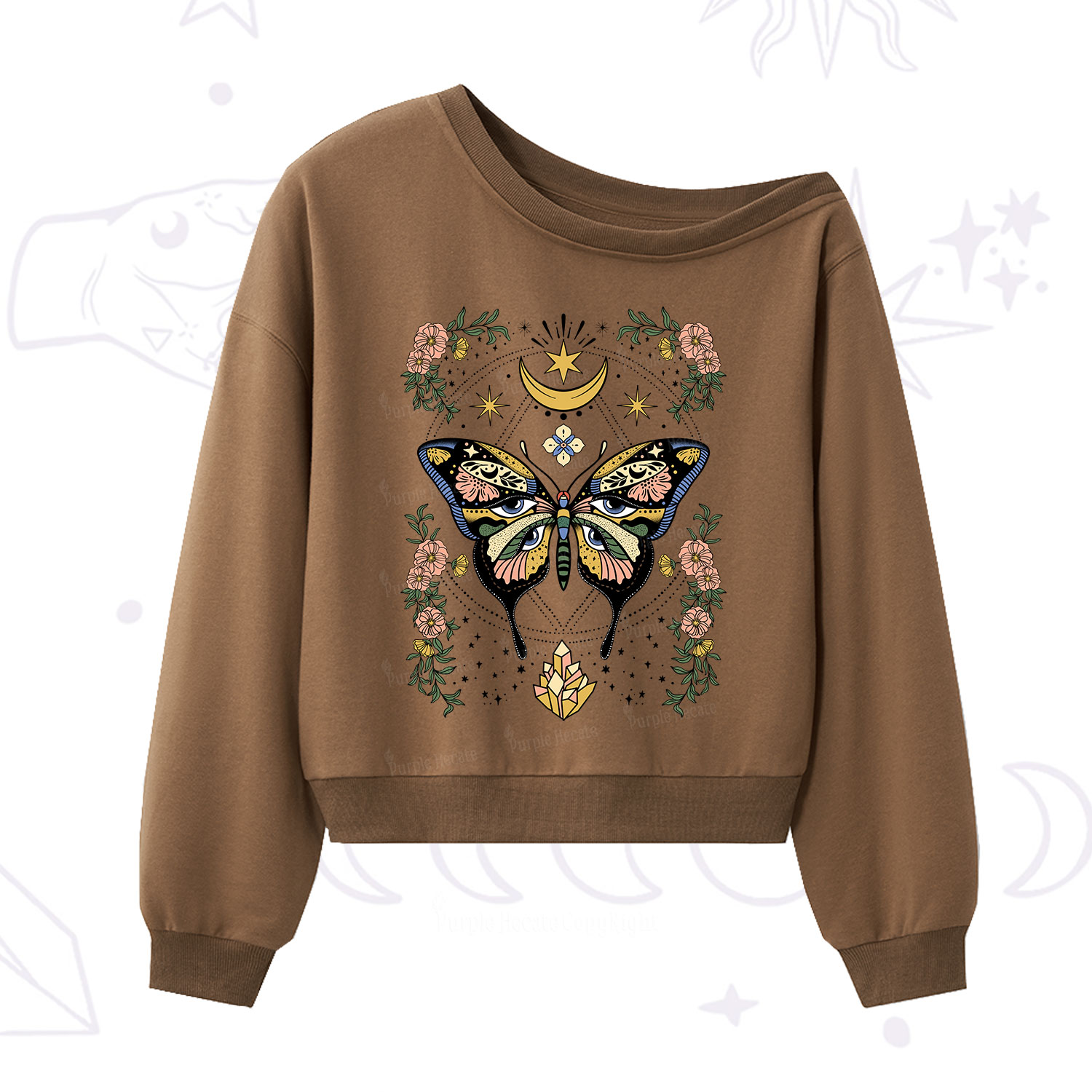 Purplehecate I Am Opening One Shoulder Sweatshirt