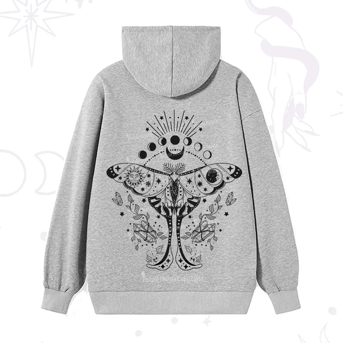Purplehecate Moonlit Celestial Moth Hoodie