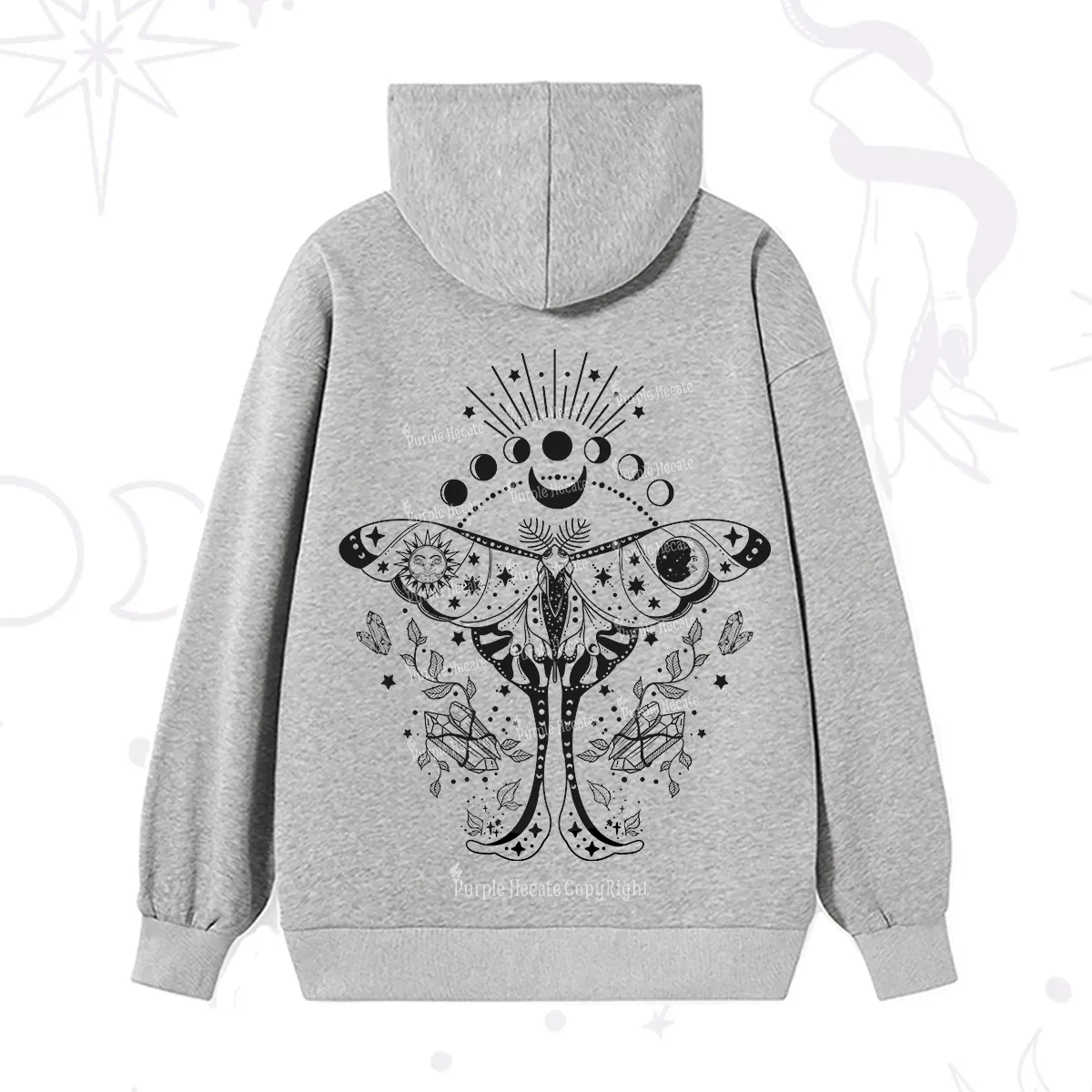 Purplehecate Moonlit Celestial Moth Hoodie
