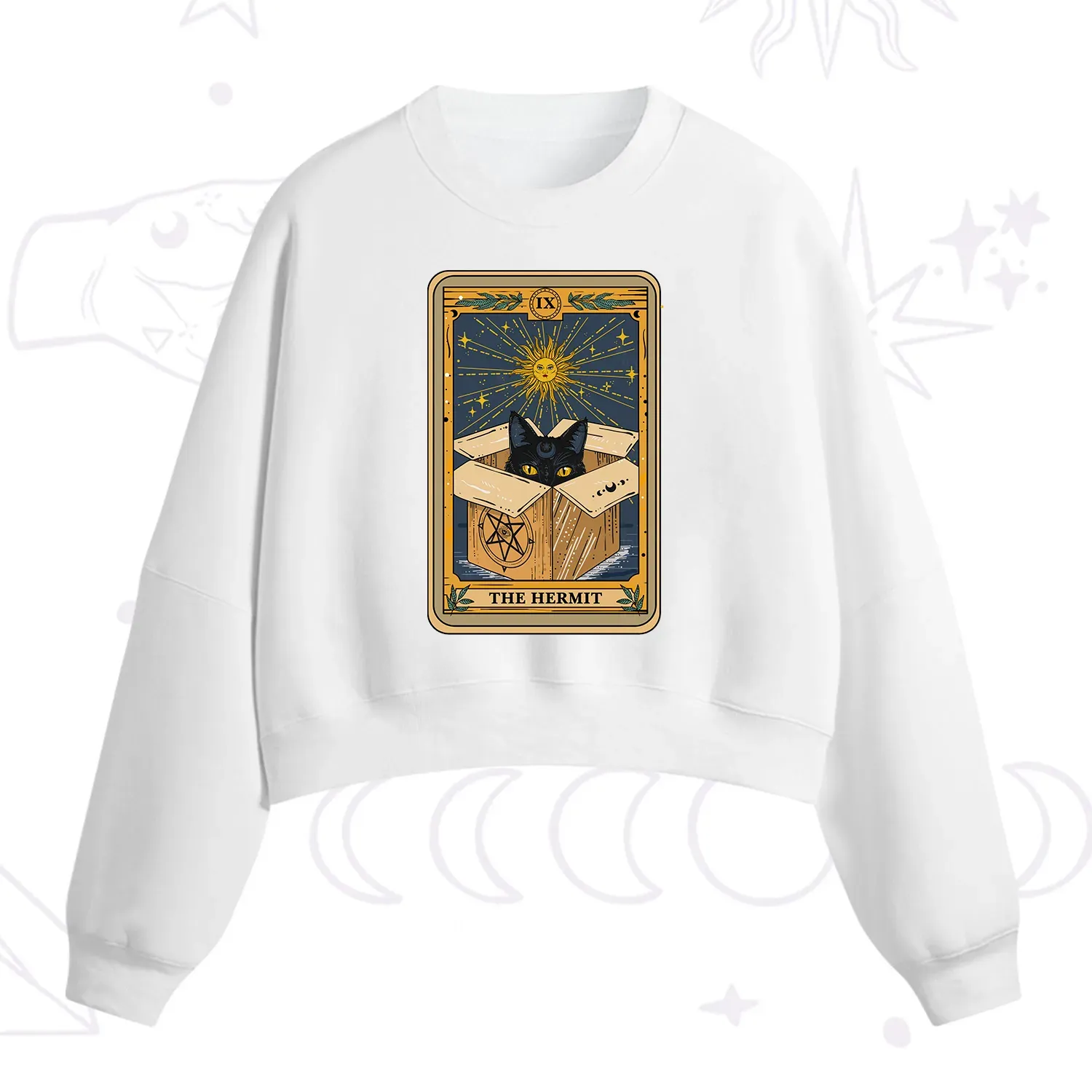 Purplehecate The Hermit Cat Tarot Card Fleece Cropped Sweatshirt