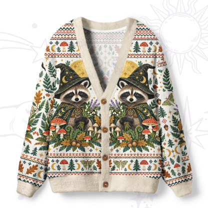 Purplehecate Forest Wizard Raccoon Ugly Cardigan Sweaters