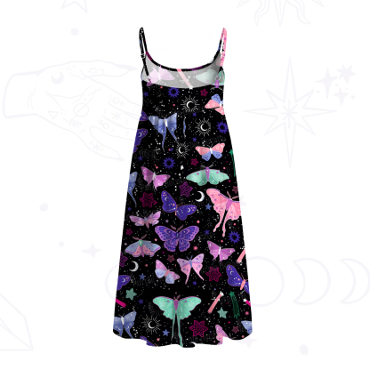 Purplehecate Midnight Moth Spaghetti Strap Midi Dress