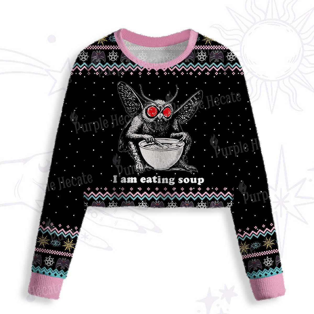 Purplehecate Mothman Eating Soup Crop Fuzzy Ugly Sweatshirt