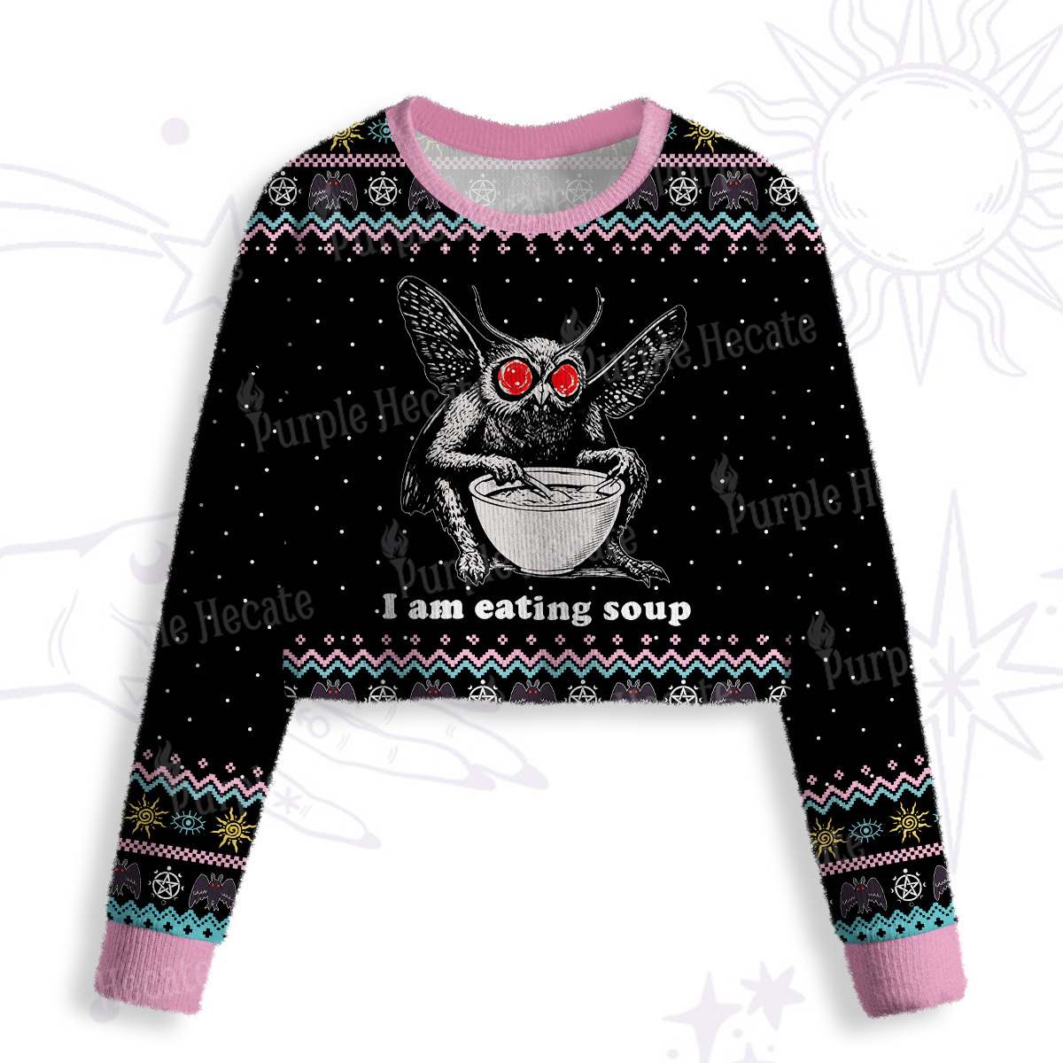 Purplehecate Mothman Eating Soup Crop Fuzzy Ugly Sweatshirt