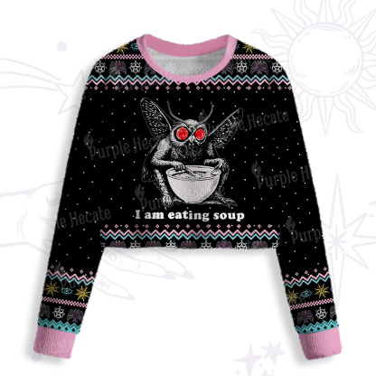 Purplehecate Mothman Eating Soup Crop Fuzzy Ugly Sweatshirt