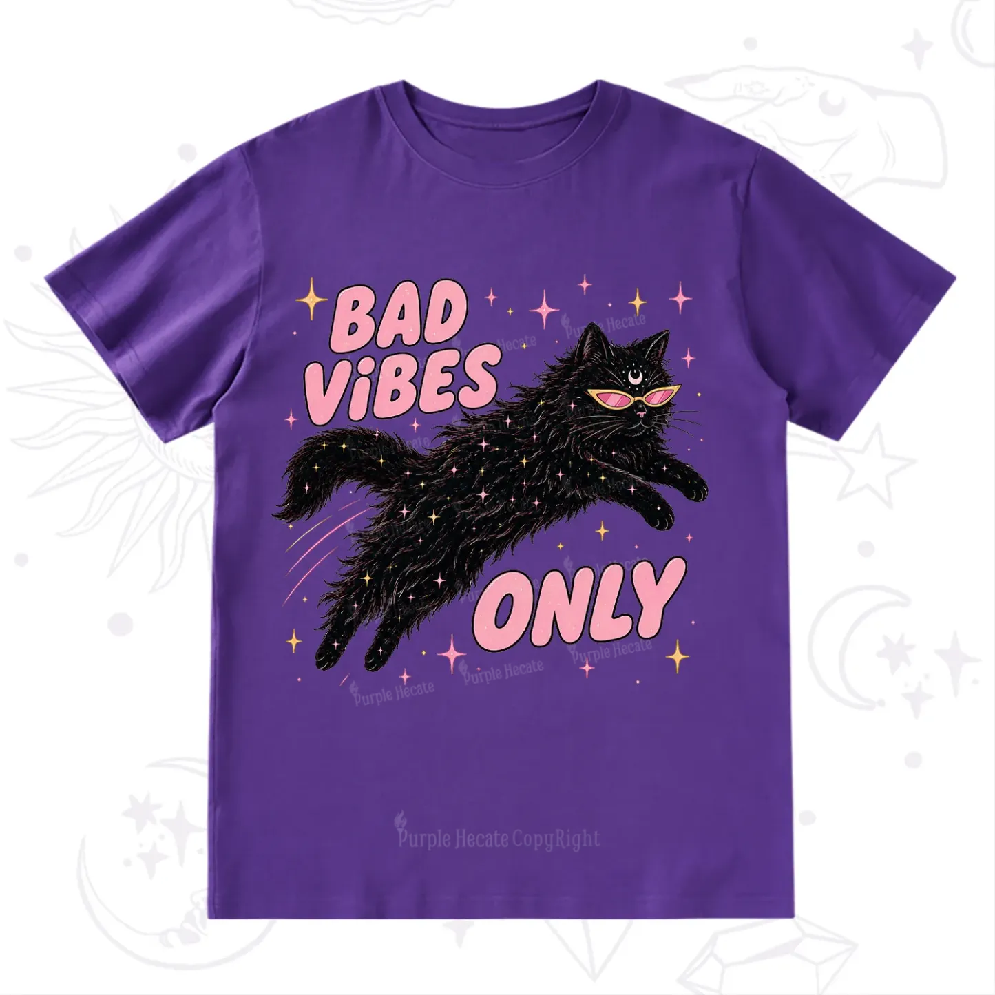 Purplehecate Black Cat Vibes Only T-Shirt