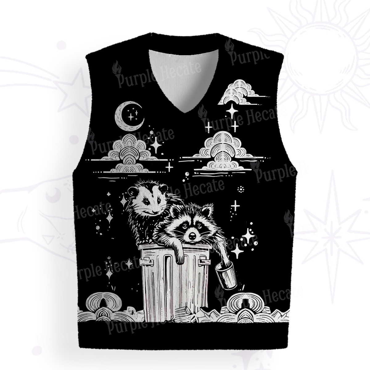 Purplehecate The Team Trash Raccoon & Possum Ugly Sweater Vest