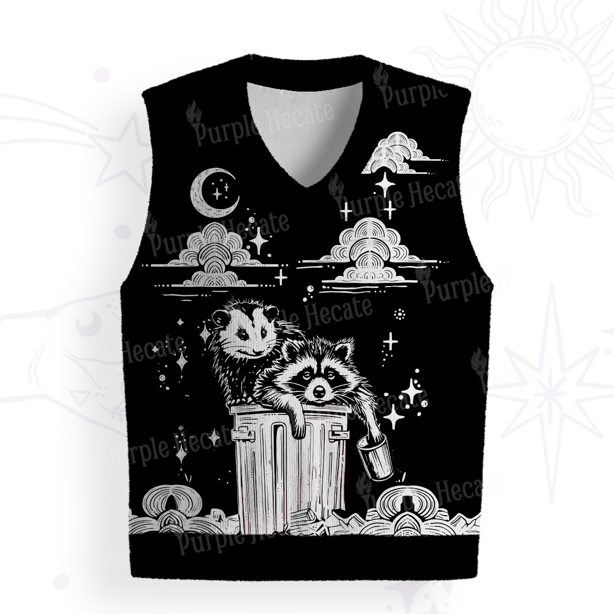 Purplehecate The Team Trash Raccoon & Possum Ugly Sweater Vest