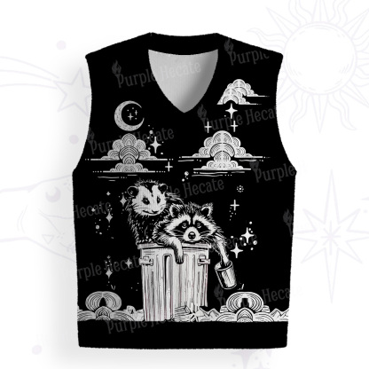 Purplehecate The Team Trash Raccoon & Possum Ugly Sweater Vest