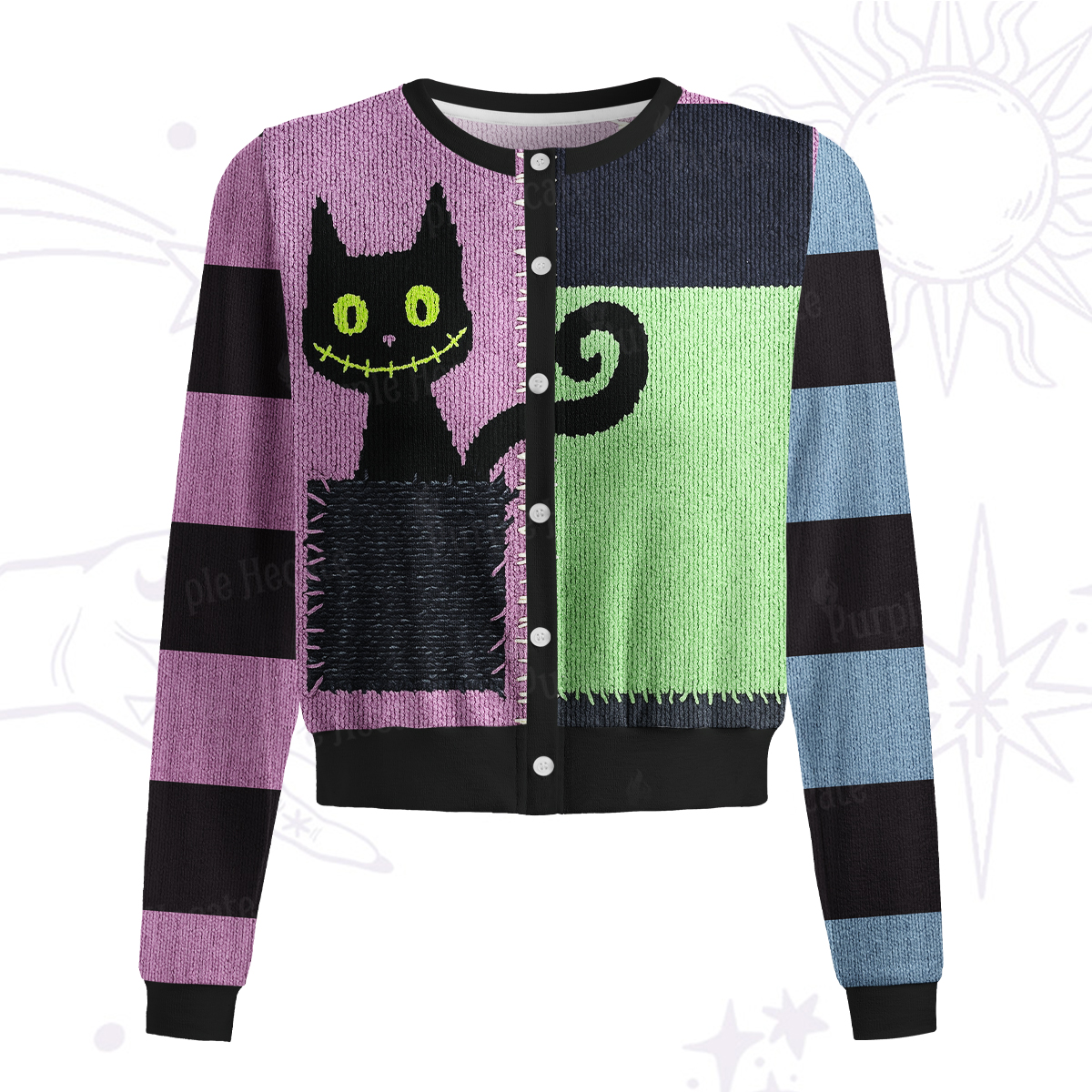Purplehecate Monster Black Cat Knit Cardigan