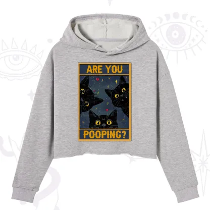 Purplehecate Funny Black Cat Are You Pooping Crop Hoodie