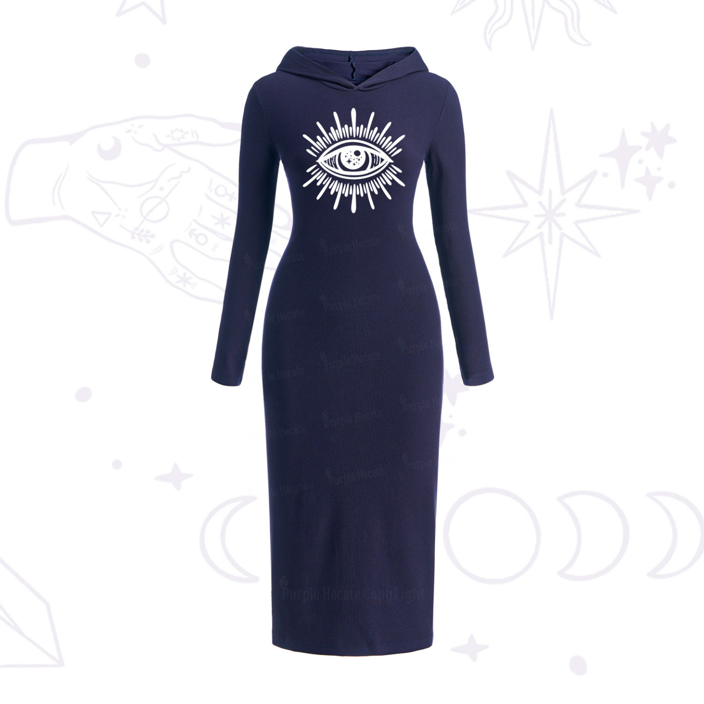 Purplehecate Evil Eye Hooded Knit Dress