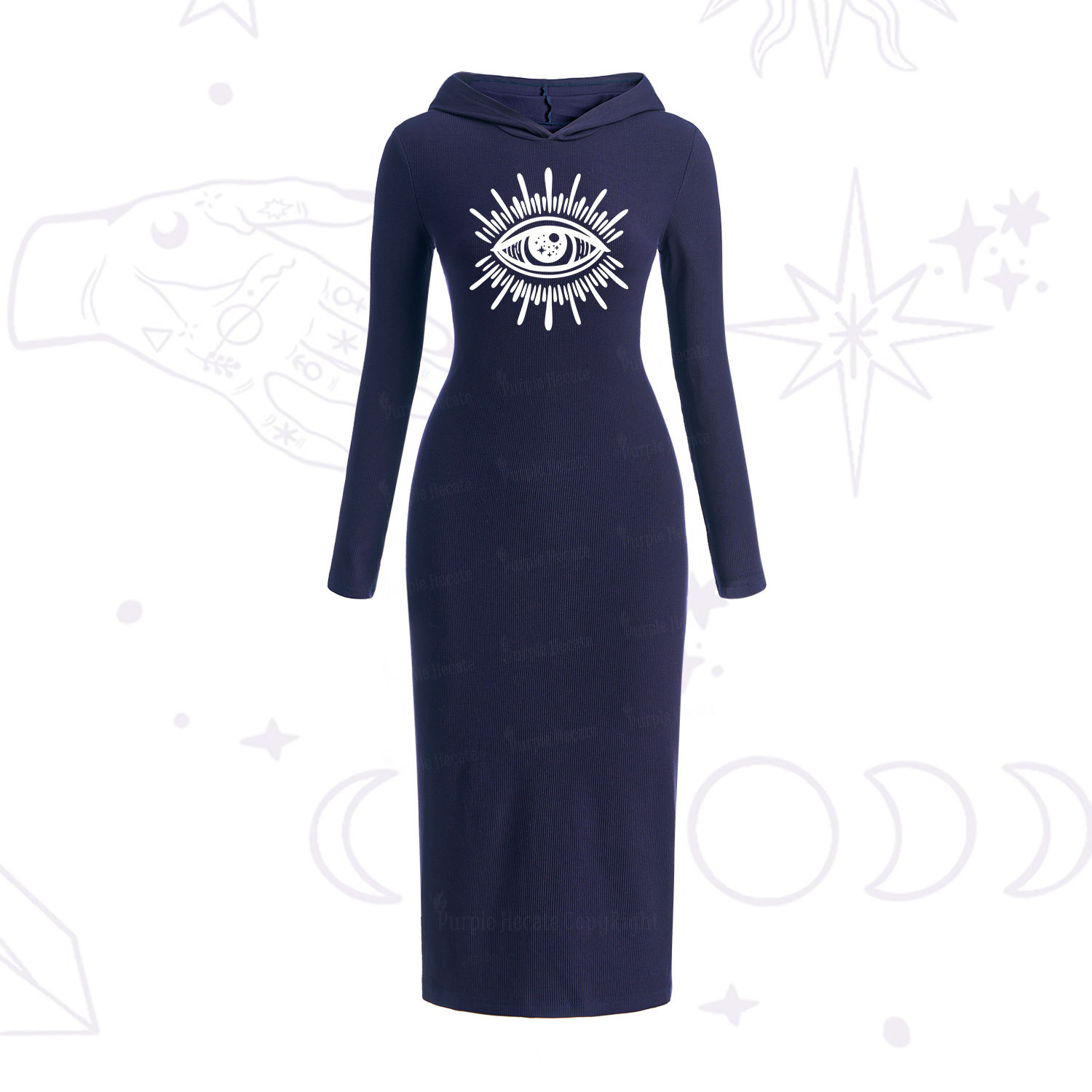 Purplehecate Evil Eye Hooded Knit Dress