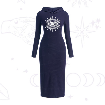 Purplehecate Evil Eye Hooded Knit Dress