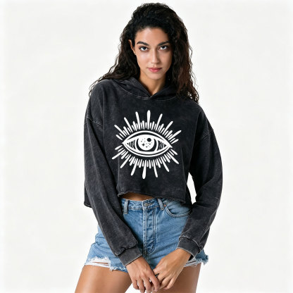 Purplehecate Evil Eye Washed Cropped Hoodie