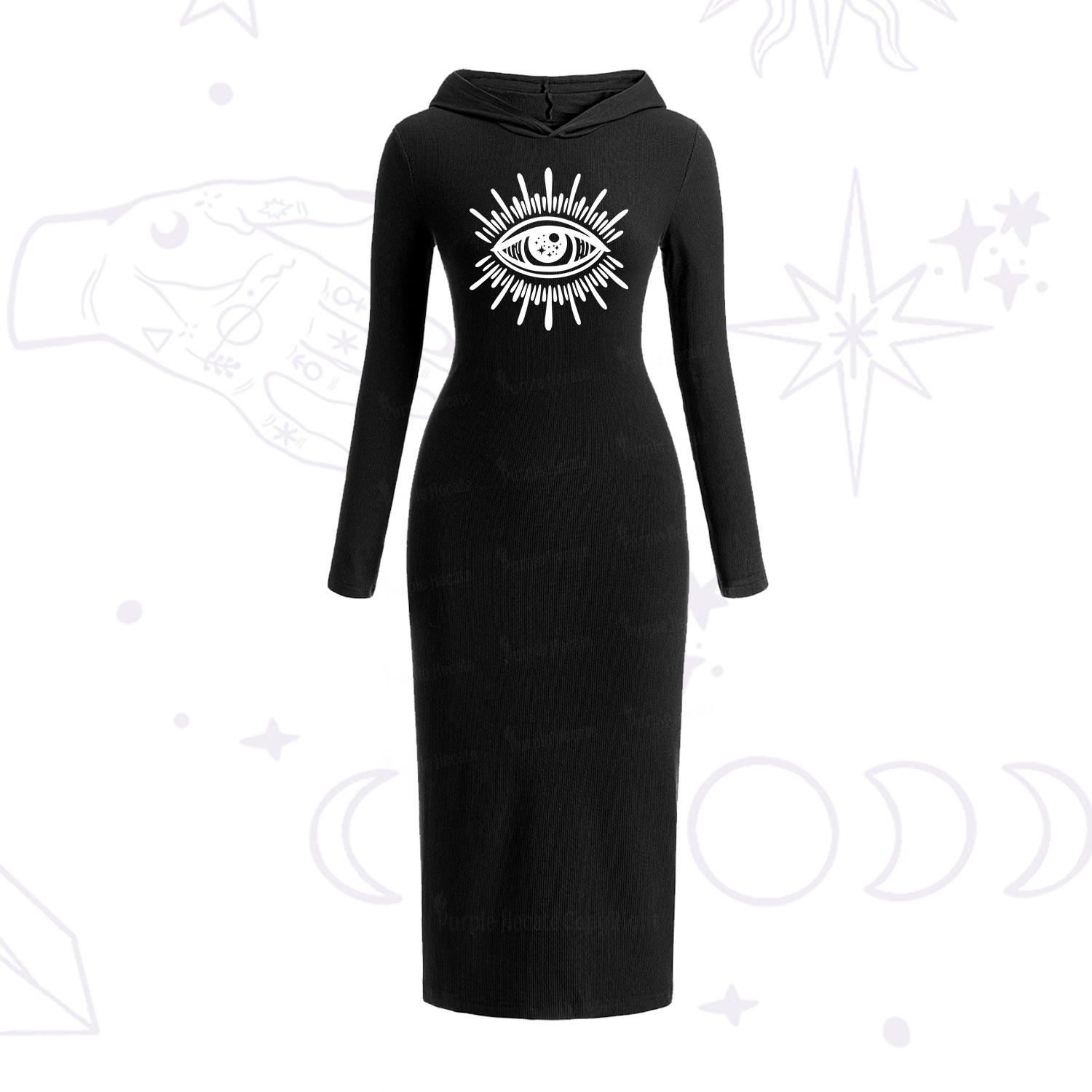 Purplehecate Evil Eye Hooded Knit Dress