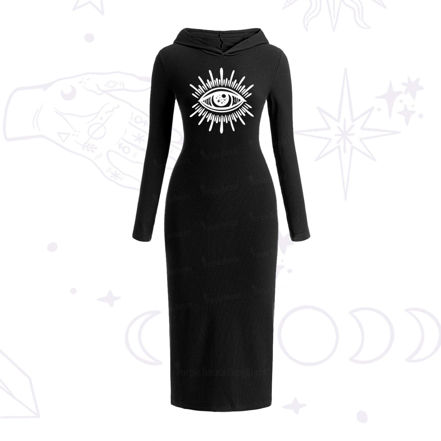 Purplehecate Evil Eye Hooded Knit Dress