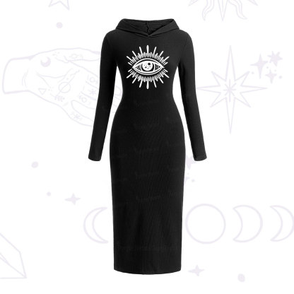 Purplehecate Evil Eye Hooded Knit Dress
