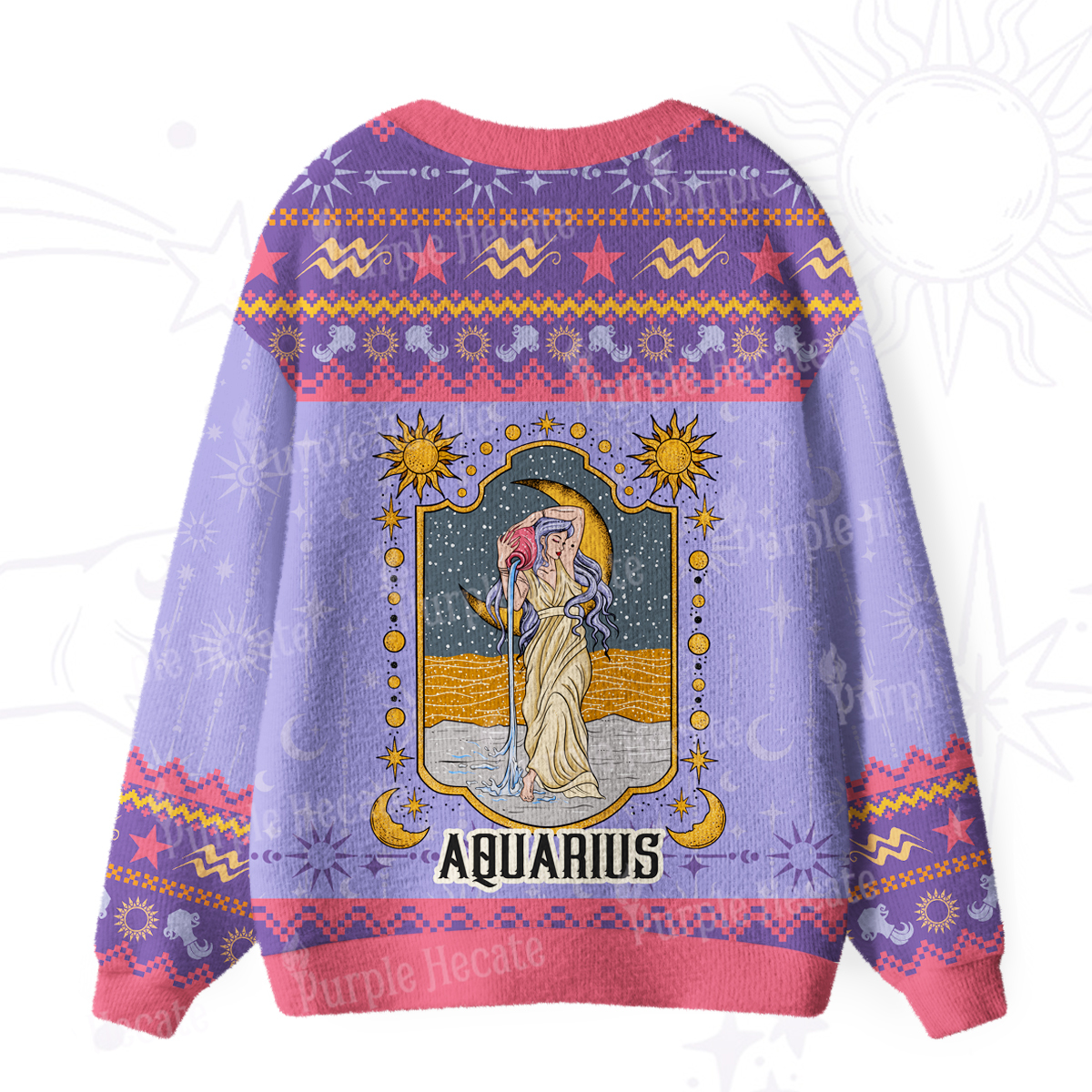 Purplehecate Aquarius Zodiac Ugly Cardigan Sweaters