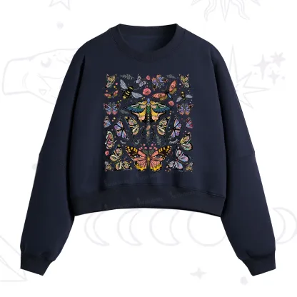 Purplehecate Mystical Butterfly & Moth Fleece Cropped Sweatshirt