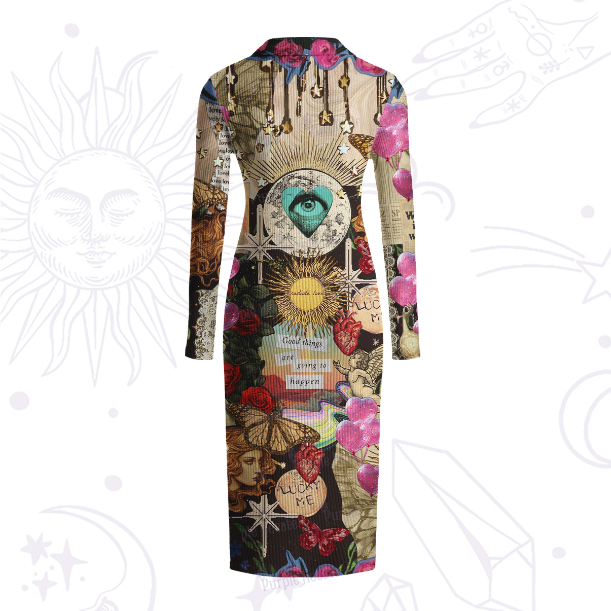 Purplehecate Lucky Me Sacred Heart Eye Ribbed Knit Dress