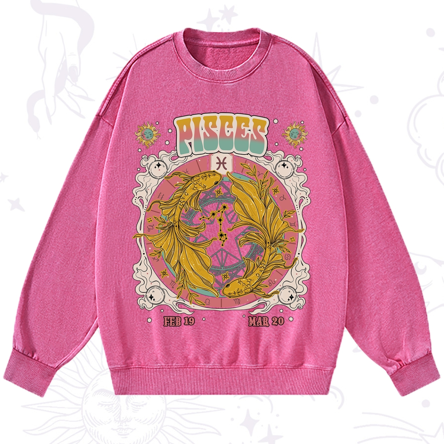 Purplehecate Pisces Cosmic Zodiac Washed Sweatshirt