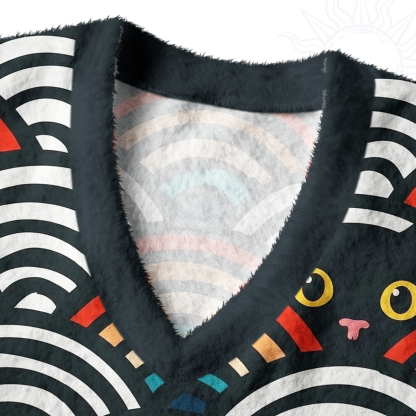 Purplehecate Rainbow Black Cat Waves Ugly Sweater Vest