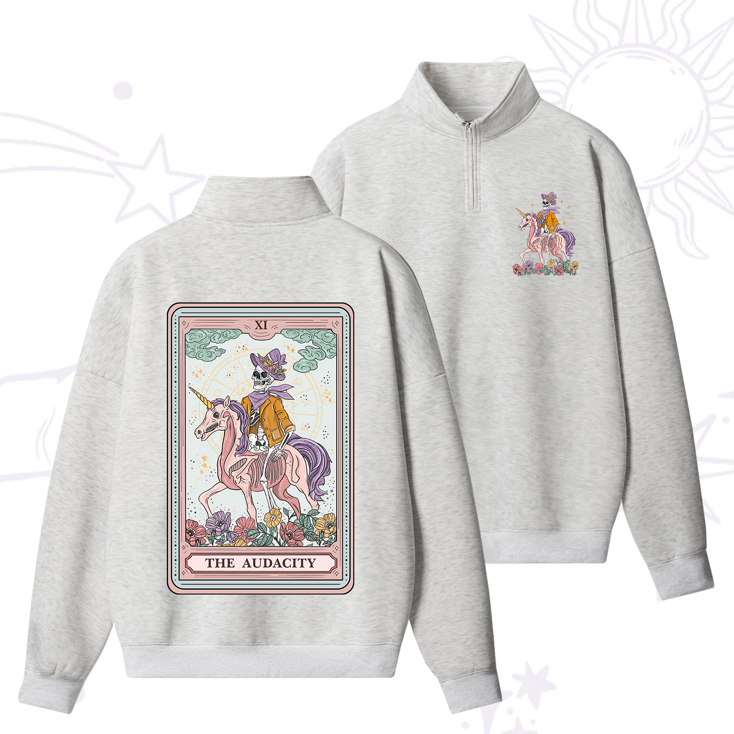 Purplehecate The Audacity Tarot Card Quarter Zip Fleece Sweatshirt