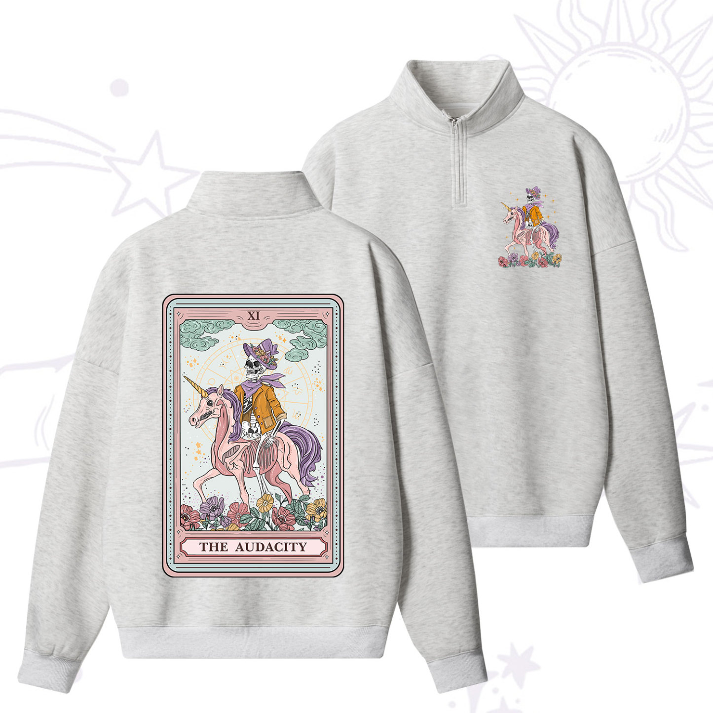 Purplehecate The Audacity Tarot Card Quarter Zip Fleece Sweatshirt