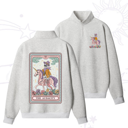 Purplehecate The Audacity Tarot Card Quarter Zip Fleece Sweatshirt