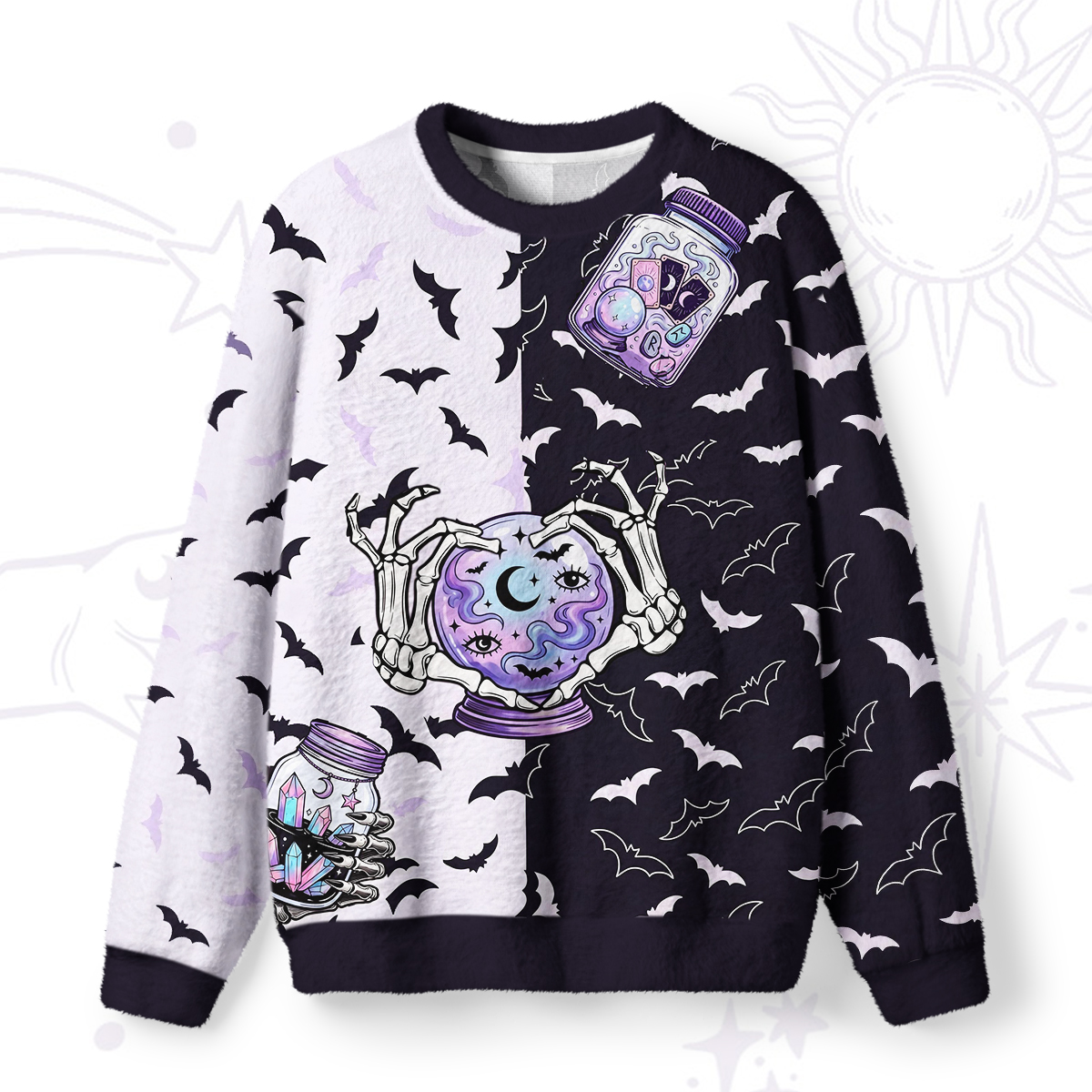Purplehecate Spooky Potion Bats Fuzzy Ugly Sweatshirt