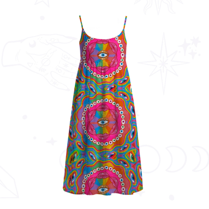Purplehecate Chromatic Dreamwave Eye Spaghetti Strap Midi Dress