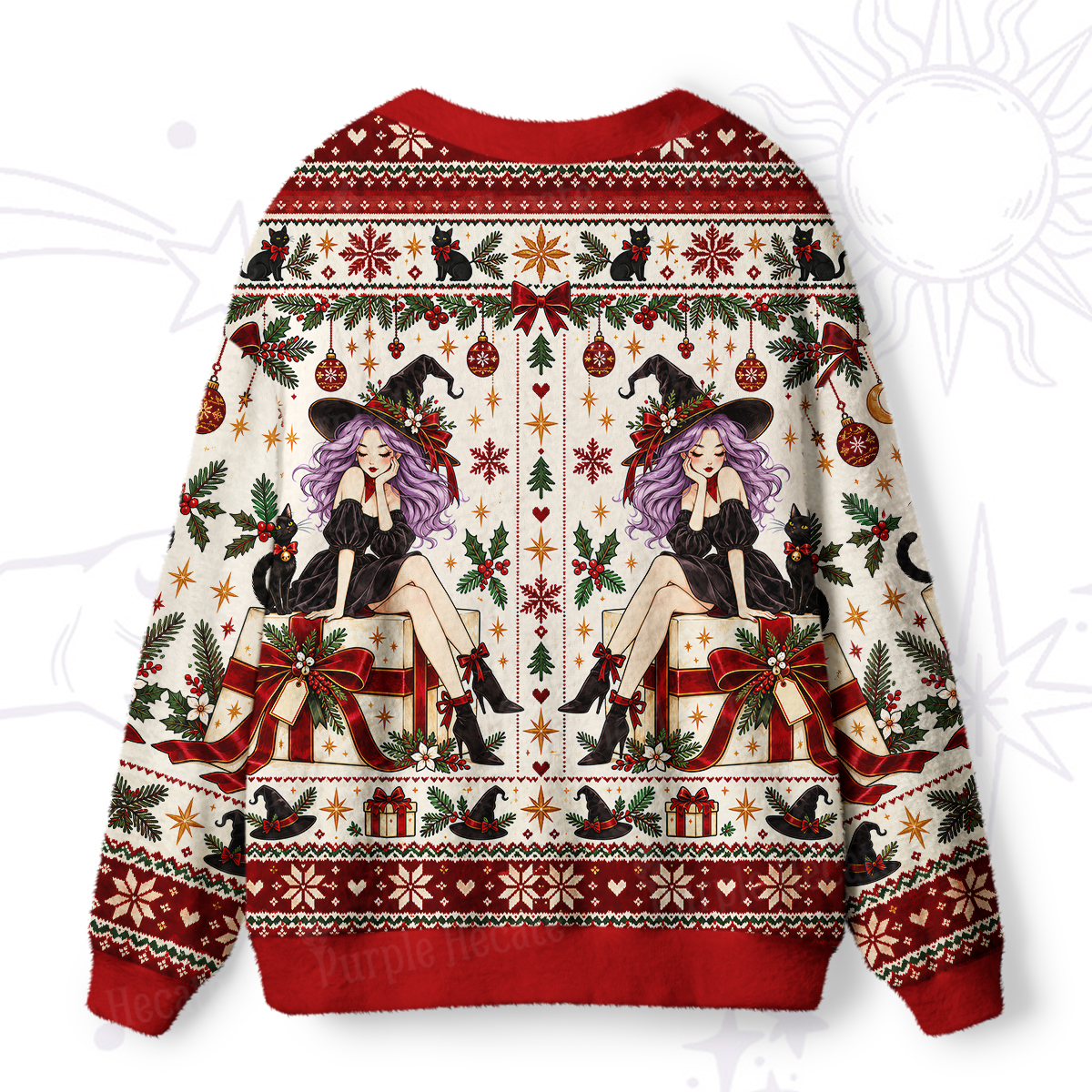 Purplehecate Christmas Gift Box Witch Girl Ugly Cardigan Sweaters