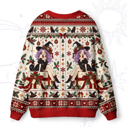 Purplehecate Christmas Gift Box Witch Girl Ugly Cardigan Sweaters