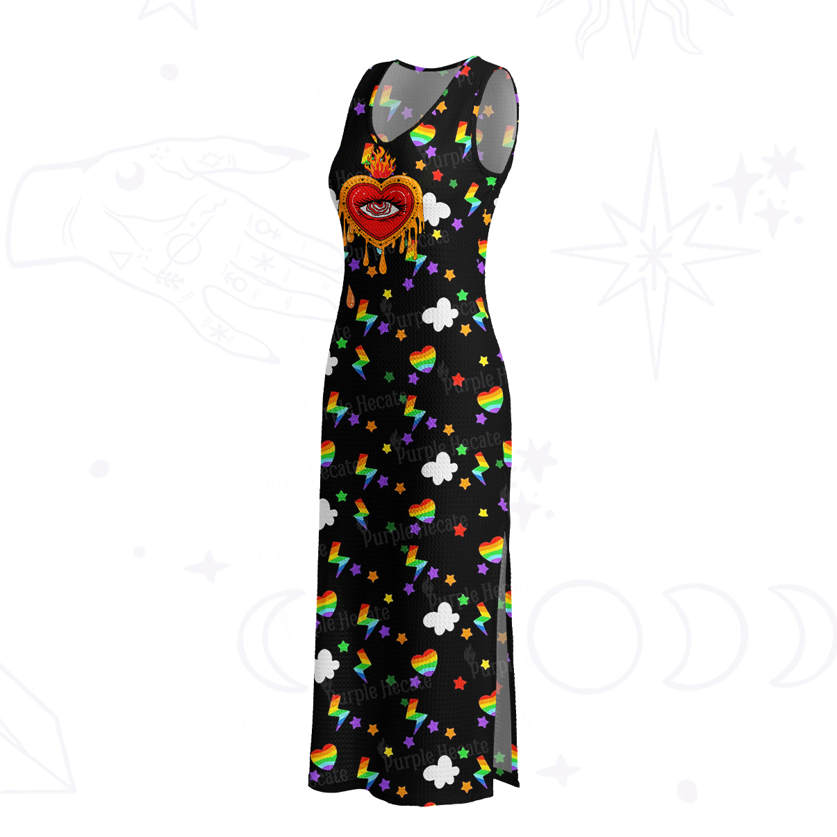 Purplehecate Rainbow Sacred Heart All Seeing Eye Pride Crochet Knit Maxi Dress