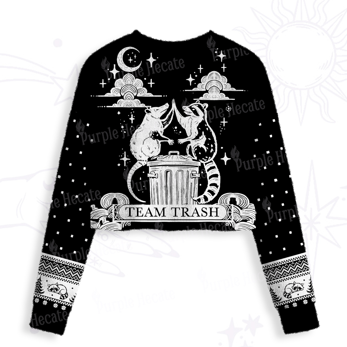 Purplehecate The Team Trash Raccoon Tarot Crop Fuzzy Ugly Sweatshirt