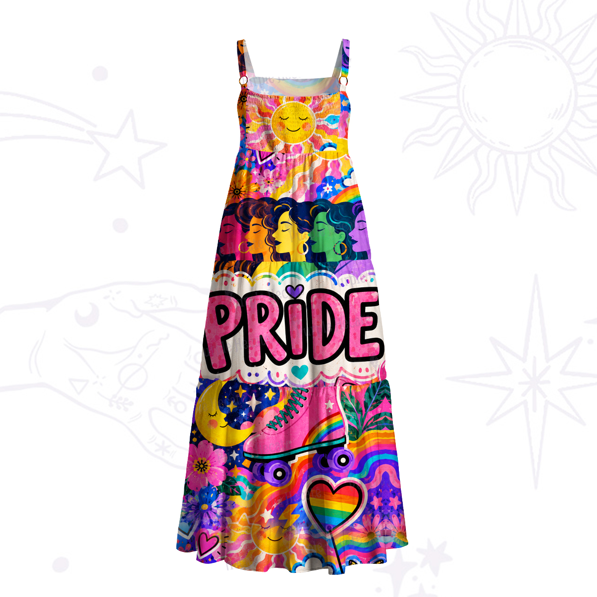 Purplehecate Sunshine Rainbow Pride Wide Straps Maxi Dress