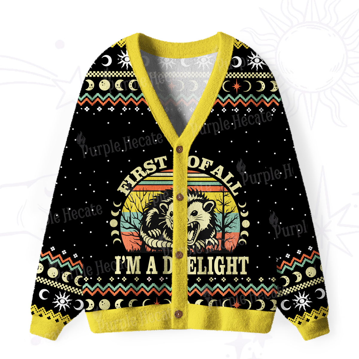 Purplehecate First Of All I'm A Delightful Opossum Ugly Cardigan Sweaters