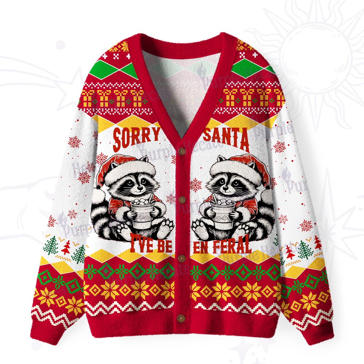 Purplehecate Sorry Santa I've Been Feral Christmas Ugly Cardigan Sweaters