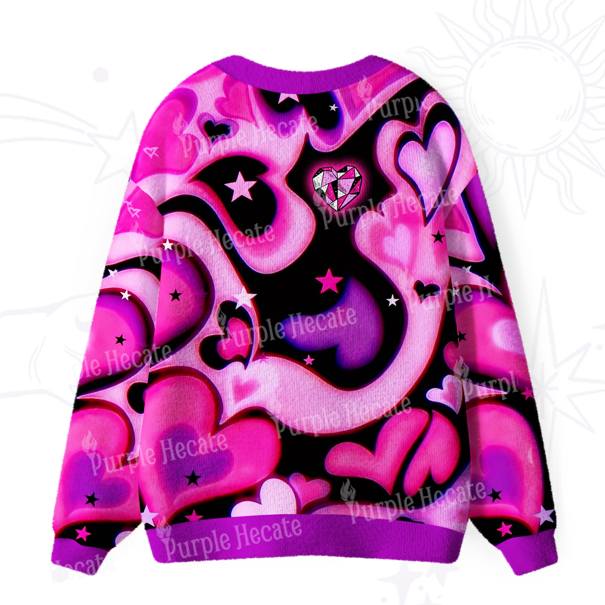 Purplehecate Cosmic Hearts and Stars Ugly Cardigan Sweaters