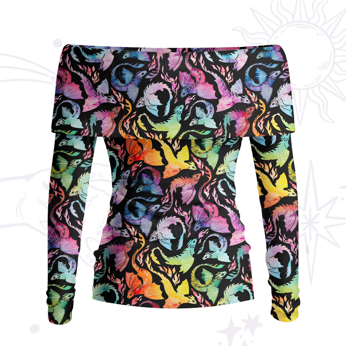 Purplehecate Rainbow Dragon Fire Off Shoulder Long Sleeve Knit Top