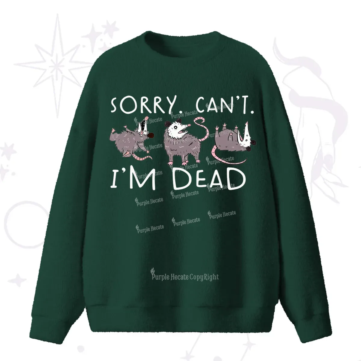 Purplehecate Funny Possum Sorry I Can't I'm Dead Fuzzy Ugly Sweater