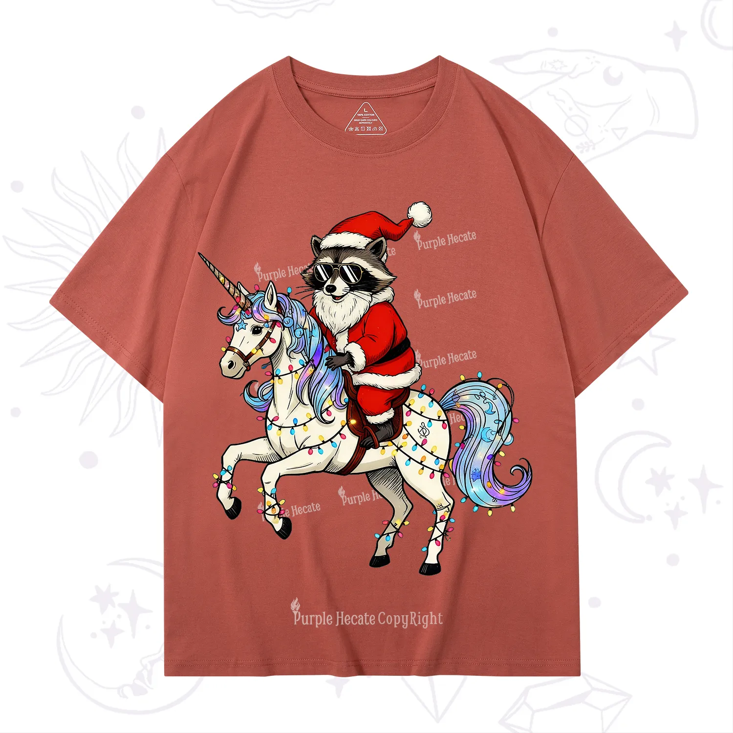 Purplehecate Santa Raccoon Riding Unicorn Tee Christmas T-Shirt